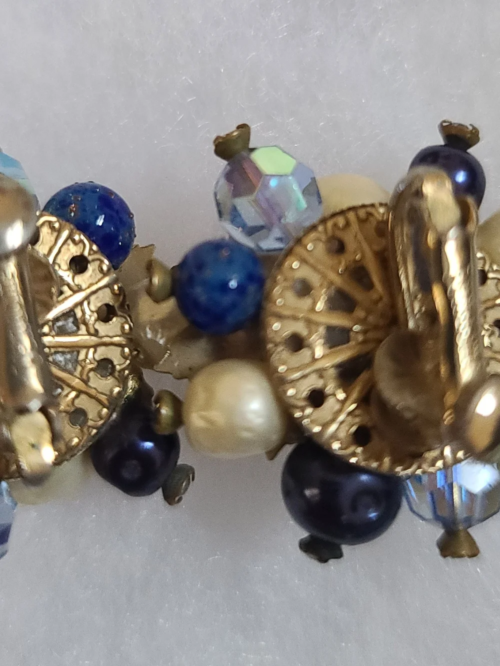 Vintage Vendome Aurora Borealis Crystal Beaded Rhinestone Earrings, Clipo-Ons - Picture 3 of 4